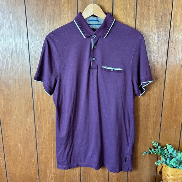Ted Baker London Mens Purple Short Sleeve Polo Shirt Size 3 - Picture 2 of 10
